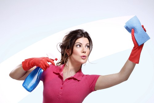 Professional cleaner working carefully in a well-prepared environment